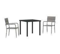 Garden Dining Set 3pc Grey Poly Rattan 2-Seater Table 80x80cm Chairs 54x56x90cm