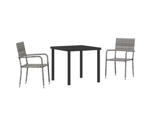 Garden Dining Set 3pc Grey Poly Rattan 2-Seater Table 80x80cm Chairs 54x56x90cm