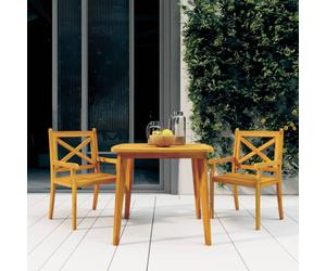 Garden Dining Set 3pc Solid Acacia Wood 85cm Table 2 Chairs Outdoor Oil Finish