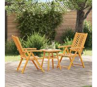 Garden Dining Set 3pc Solid Acacia Wood Brown 72x57x109cm Reclining Chairs+Side