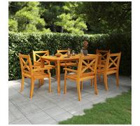 Garden Dining Set 3pc Solid Acacia Wood Natural 85cm Round Table 2 Chairs Rustic