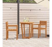 Garden dining set 3pc Solid Acacia Wood Round Ø70cm Table + 2 Chairs Brown Patio