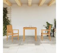 Garden Dining Set 3pc Solid Teak 80x80cm Table 2 Stackable Chairs Patio