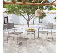 Garden Dining Set 3pcs Grey PE Rattan Powdercoat Steel Table 45x45cm Stackable H