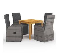 Garden Dining Set 4-Piece Grey PE Rattan Reclining Chairs Acacia Wood 85x85x74cm