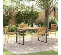 Garden Dining Set 4-Seater Beige Brown 140cm Rectangular Poly Rattan Acacia Wood