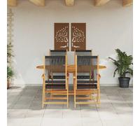 Garden Dining Set 4-Seater Black Acacia Wood & Poly Rattan 160x85x75cm Foldable