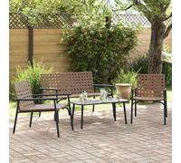 Garden Dining Set 4-Seater Brown Poly Rattan Rectangular Table & Seats for Patio