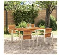 Garden Dining Set 4-Seater Brown Solid Acacia Wood 150x90x75cm with Cushions Zip