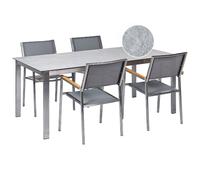 Garden Dining Set 4 Seater COSOLETO/GROSSETO Tempered Glass Marble Effect Grey