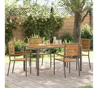 Garden Dining Set 4-Seater Grey/Brown Poly Rattan Steel Frame 150x90cm Woodarms