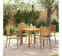 Garden Dining Set 4-Seater Grey Solid Acacia Wood 85cm Square Table Outdoor 4pc