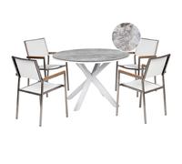 Beliani Garden Dining Set 4 Seater Maletto/grosseto Metal Marble Effect Grey/ White