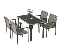 Garden Dining Set 4-Seater Mixed Grey PE Rattan Wicker Steel Glass 130x70x73cm