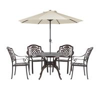 Beliani Garden Dining Set 4 Seater Salento With Parasol (16 Options) Metal Dark Brown