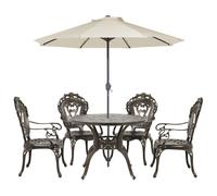 Beliani Garden Dining Set 4 Seater Sapri With Parasol (16 Options) Metal Dark Brown