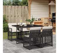 Garden Dining Set 4pc Black PE Rattan Cream Cushions Tempered Glass 110x106x73cm