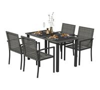 Garden Dining Set 4pc Grey 130x70x73cm Galvanised Steel PE Rattan Glass 4-Seater