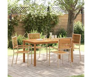 Garden Dining Set 5-piece Beige Poly Rattan with 150cm Solid Acacia Wood Table.