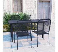 Garden dining set 5-piece Black powder-coated steel glass top 150x80cm 4 chairs