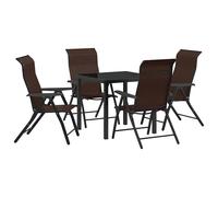 Garden Dining Set 5-piece Brown Poly Rattan Foldable Height-Adjustable 4-Seater