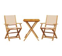 Bistro Set Green Leaf Pattern Acacia Wood Table 60x60x75cm + 2 Folding Chairs UK