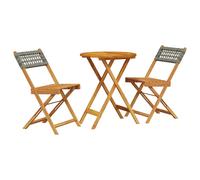 vidaXL Bistro Set 3 Piece Outdoor Bar Set Grey Poly Rattan and Solid Wood