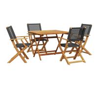 vidaXL Garden Dining Set 5 Piece Dining Chair Black Poly Rattan and Solid Wood