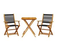Bistro Set 60x60x75 cm, Solid Acacia Wood Foldable Black 3-Piece Outdoor Patio