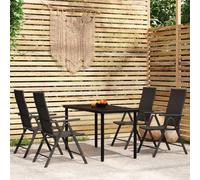 Garden Dining Set 5-Seater Black 140cm Table Powder-Coated Steel & PE Rattan Set