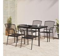 Garden dining set 5pc Anthracite Steel mesh table 110x80cm 4 stackable chairs EU
