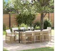 Garden Dining Set 5pc Beige Poly Rattan 4-Seater Table Glass Top Outdoor Durable