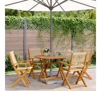 Garden Dining Set 5pc Beige Solid Acacia Wood Foldable 90cm Table 54x57x91cm UK