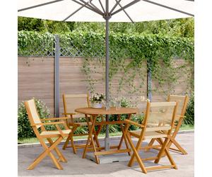 Garden Dining Set 5pc Beige Solid Acacia Wood Foldable 90cm Table 54x57x91cm UK