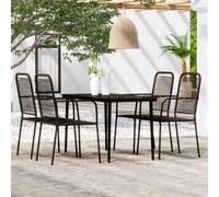 Garden Dining Set 5pc Black 140cm Powder-Coated Steel Glass Cotton Rope Outdoor