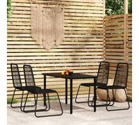 Garden Dining Set 5pc Black 140x70cm Powder-Coated Steel Frame & Glass 4 Chairs
