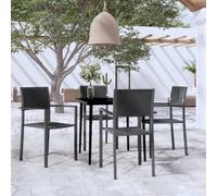 Garden Dining Set 5pc Black 80cm Glass Table Powder-Coated Steel & Plastic 4pcs