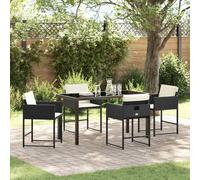 Garden Dining Set 5pc Black & Cream White Poly Rattan Steel 4-Seater Patio Table