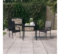 Garden Dining Set 5pc Black PE Rattan Chairs Powder-Coated Steel 160x80cm +Glass