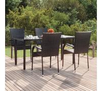 Garden Dining Set 5pc Black PE Rattan & Powder-Coated Steel 160cm Table 4 Chairs