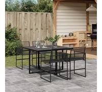 Garden Dining Set 5pc Black PE Rattan Steel Frame UV Tempered Glass 110x107x72cm