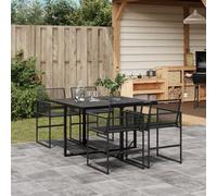 Garden Dining Set 5pc Black PE Rattan Tempered Glass Table 110x107x72cm Compact