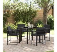 Garden Dining Set 5pc Black Poly Rattan 80x80x73cm Glass Top Outdoor Seating