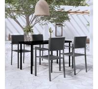 Garden Dining Set 5pc Black Powder-Coated Steel Glass Table 140cm 4pc PlasticRt
