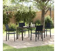 Garden Dining Set 5pc Black Powder-Coated Steel Table 140x70cm Chairs Armrest(s)