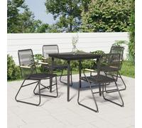 Garden Dining Set 5pc Black PVC Rattan & Coated Steel Tempered GlassTop 160x80cm