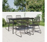 Garden Dining Set 5pc Black PVC Rattan Powder-Coated Steel 140cm Table Glass Top