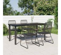 Garden Dining Set 5pc Black PVC Rattan Powder-Coated Steel 160cm Table Glass Top