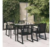 Garden Dining Set 5pc Black PVC Rattan Steel Frame 160cm Tempered Glass Outdoor