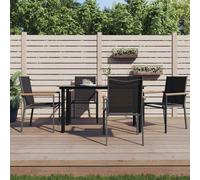 Garden Dining Set 5pc Black Textilene Steel Tempered Glass Table 2x Chairs 80cm